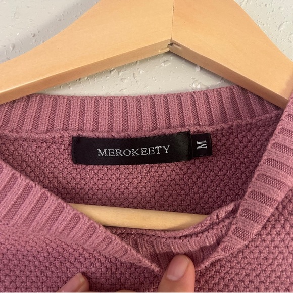 Merokeety Pink Crew Neck Sweater Pastel Casual Comfy Medium - Picture 2 of 6